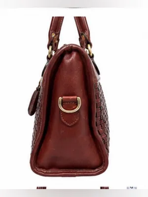 Del Mano Woven Burgundy Brown Structured Satchel Handbag thumbnail 2
