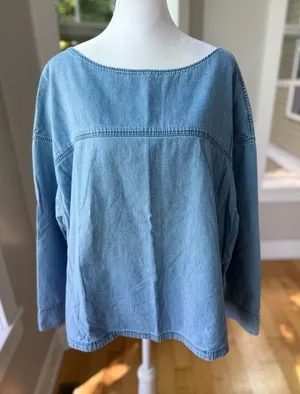 Uniqlo Light Wash Cotton Denim Boatneck Tunic Jean Shirt Top Sz XL thumbnail 1