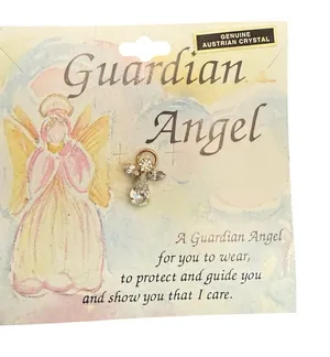 NWT Guardian Angel Lapel Pin Genuine Austrian Crystal Gold Pin Costume Jewelry thumbnail 1