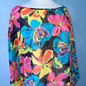 Vertigo Semi-Sheer Vibrant Floral Top Or Swim Cover XL thumbnail 9