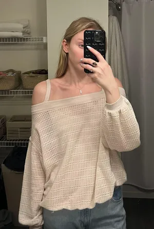 Free People Cream Long Sleeve Off Shoulder Sweater thumbnail 1