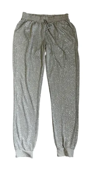 Carmela Champagne Metallic Shimmer Jogger Pants Medium Made in USA Party Disco Glam M thumbnail 1