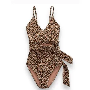 Aerie‎ Leopard Print Wrap One Piece Swimsuit Full Coverage Size Medium thumbnail 3