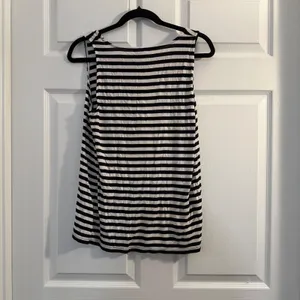 ELLE Striped Tank Top Black White Large Bow Front Nautical Parisian Casual‎ thumbnail 3