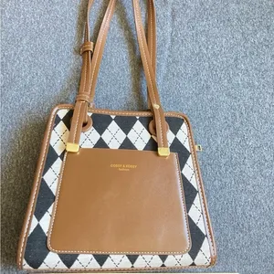 classic Argyle Shoulder Bag Brown PU Leather shoulder bag – Preppy‎ Retro Style thumbnail 6