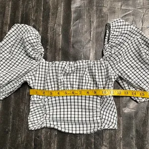 Bershka Plaid Gingham Crop Smocked Milkmaid Top Cottagecore Boho Peasant thumbnail 6