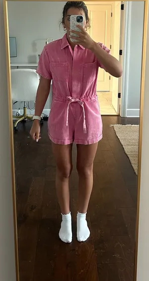 She + Sky Bright Pink Short Sleeve Romper thumbnail 1