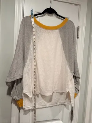 NWOT We The Free Size S Oversized Raglan Long Sleeve Slub Knit Top Gray Cream thumbnail 7