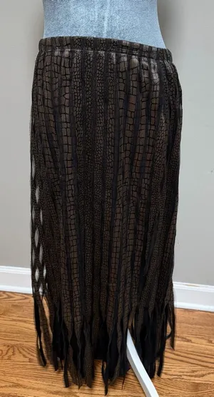 Vintage yon designs snake skin sheer fringed skirt black made in USA large thumbnail 1