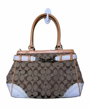 Coach Signature Hampton Buckle Belted Satchel Y2K Blue Leather Jacquard Bag thumbnail 1