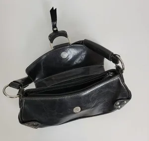 Vintage Aldo Womens Shoulder Bag 11" x 5" Black Leather Y2K Studded Snap Closure thumbnail 9