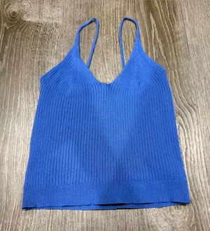 Blue Knit Cropped Tank Top Size M thumbnail 1