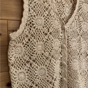 Vintage Chazzz Charles Ghailian Large Open Knit Crochet Button Front Vest Boho thumbnail 3