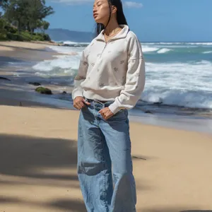 Elevated Faith Floral Half Zip Sweatshirt L Cream Cropped Cozy thumbnail 4