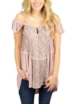 Anthropologie POL Lace Embroidered Go with the Flow Pink Top Size Large thumbnail 1