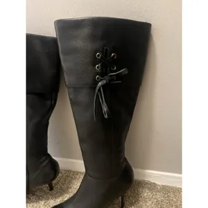 matisse boots 8.5 Knee High Corset Detail Pointy Toe Zipper Closure Blk Leather thumbnail 4