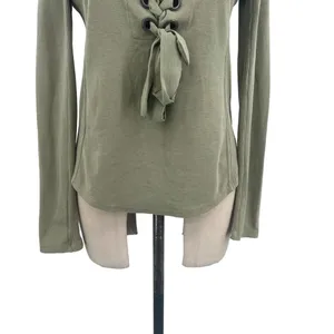 Free People Looking Back Lace-Up Top Sage Green Size Medium‎ thumbnail 6