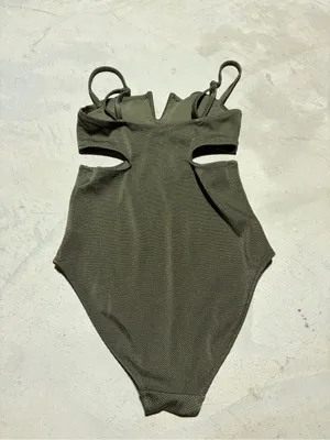 Aerie Olive Cutout One-Piece full coverage Swimsuit small thumbnail 4