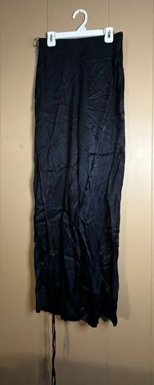 Zara Women's Black Satin Wide Leg Pull-On Lounge Pants thumbnail 1