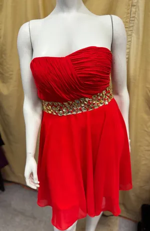 Red Strapless‎ Corset Back Cocktail Dress Jewel Waist Prom Homecoming Mini thumbnail 1