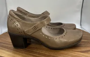 Abeo Penny Mary Jane Heels Shoes‎ Brown Leather Retro Comfort Women's 10N thumbnail 1
