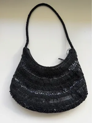 Vintage Cache Black Sequins Mini Crescent Purse Y2K 90s Whimsigoth Formal Witchy thumbnail 1