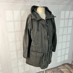 Gap Grey Winter Warmth Full Zip Snap Mid Length Cotton Hooded Jacket Size XL thumbnail 2