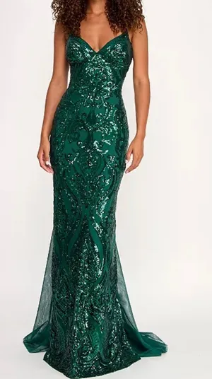 Macy's Sequence dark green prom dress thumbnail 1