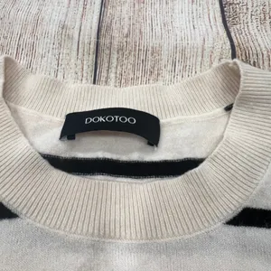Dokotoo Womens Striped Puff Sleeve Knit Top Black White‎ Short Sleeve Sweater L thumbnail 2