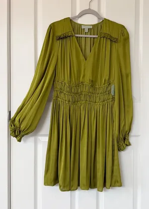 Ryegrass Moss Olive Green Long-Sleeve Smocked Waist Dress NWT thumbnail 1