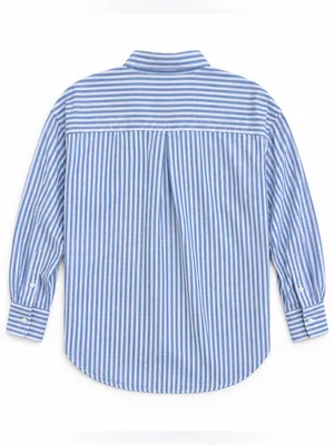 Maeve Anthropologie Women’s XS Blue White Stripe Cotton Button Down Oversized thumbnail 3
