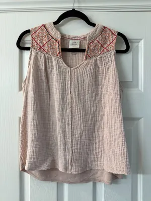 KNOX ROSE Blush Pink Embroidered Gauze Top Blouse Shirt Size XS thumbnail 1