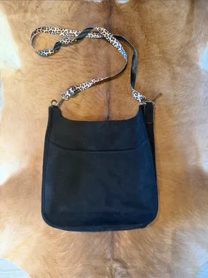 Ahdorned Black Micro Suede Studded Messenger Crossbody Bag Interchangeable Strap thumbnail 6