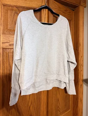 Yogalicious Off-the-Shoulder Light Gray Pullover Sweater thumbnail 1
