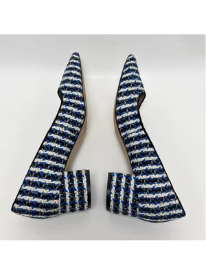 Ann Taylor Tweed Block Heel Pointed Toe Houndstooth Pumps Blue Black Size 8M thumbnail 10