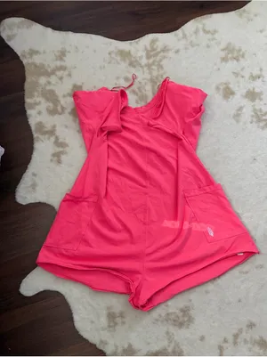 Hot pink free people movement tee romper v neck fall active nwot casual thumbnail 4