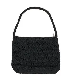 The Sak Black Macrame Tote Purse Shoulder Bag Medium Zipper Closure Boho Chic thumbnail 1