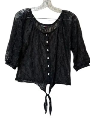Self Esteem L Whimsigoth Black Lace Crop Top Romantic Goth Tie Front thumbnail 1