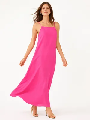Vince Camuto M Hot Pink Rayon Maxi Slip Dress Square Neck Side Slit 55” Vacation thumbnail 3