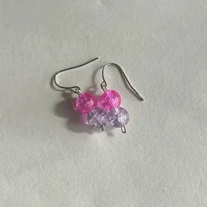 3/$20 Purple and Pink Dual Crystal Beaded Silver Plated Dangling Drop Earrings thumbnail 2