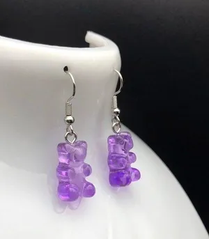 Handmade Purple Teddy Bear / Gummy Bear Earrings thumbnail 3
