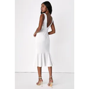Lulus Moment Maker White Square Neck Trumpet Midi Dress Gala Wedding Medium thumbnail 3