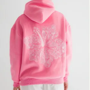 Pink Palm Puff Hoodie Sweatshirt Hawaii Hibiscus Women's Pink Size Small thumbnail 13