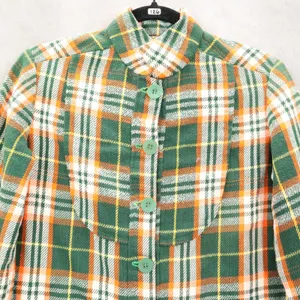 Green Flannel Plaid Long Sleeve Shacket Jacket‎ Western VTG Coat Button Up Small thumbnail 3