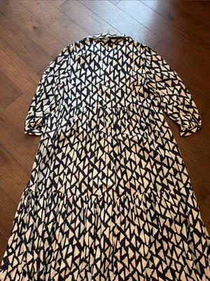 Zara Long Print Collar Dress in Black/Off White Size XL - C30-110 thumbnail 9