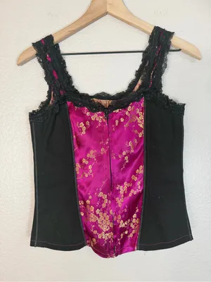 Tripp NYC Hot Topic Y2K Deadstock Brocade Magenta Corset Top NEW Medium thumbnail 9