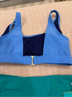 Fair Harbor Blue Crop Bikini Top & Teal Bikini Bottom Set size‎ Small thumbnail 10