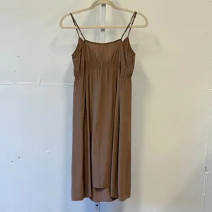 Twelfth Street by Cynthia Vincent Brown 100% Silk Smocked Slip Dress 6166 Small thumbnail 2