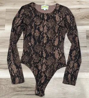 Yummy Clothing Co. Brown Black Snakeskin Bodysuit Women's Medium thumbnail 1