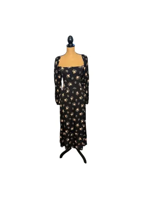 Reformation Mica Midi Dress Womens 12 Black Floral Whimsigoth Practical Magic thumbnail 2